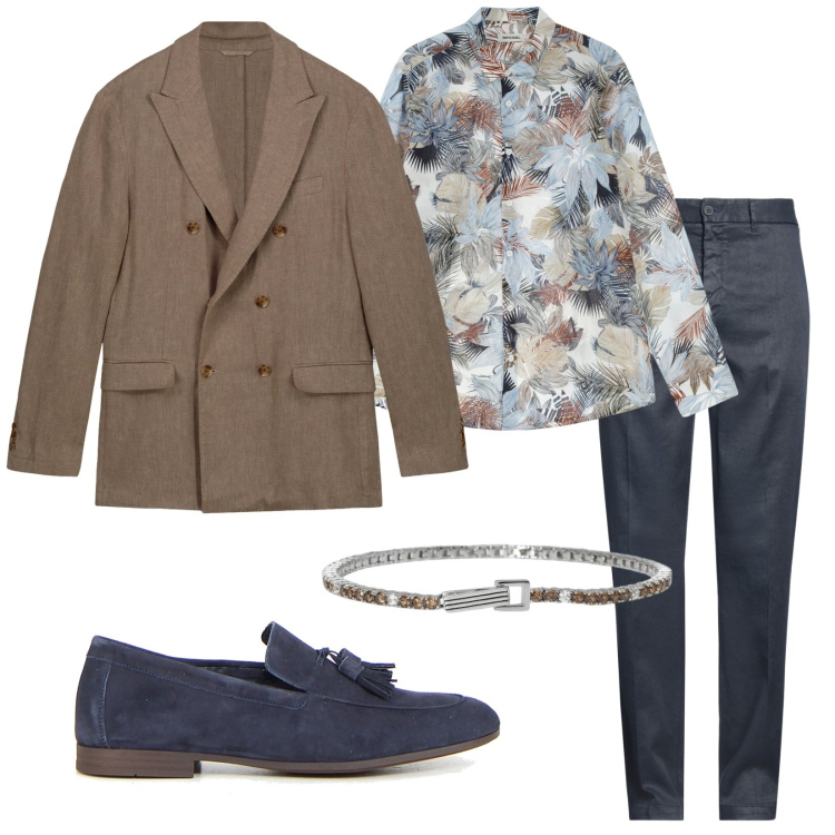 Outfit uomo - Lino e cotone. Stile Business/Elegante per Serata speciale. Abbinamento con pantaloni, braccialetti, camicie, scarpe stringate, giacche.