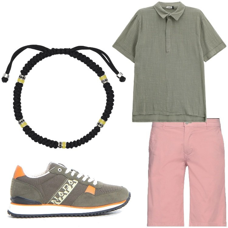 Outfit uomo - Semplicita´. Stile Casual per Tutti i giorni. Abbinamento con shorts, braccialetti, polo, sneakers.