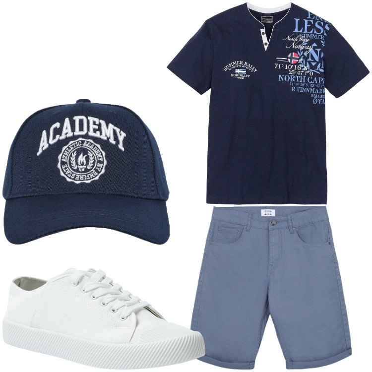 Outfit uomo - Scarpe di tela. Stile Casual per Tutti i giorni. Abbinamento con t-shirt, sneakers, cappelli con visiera, bermuda.