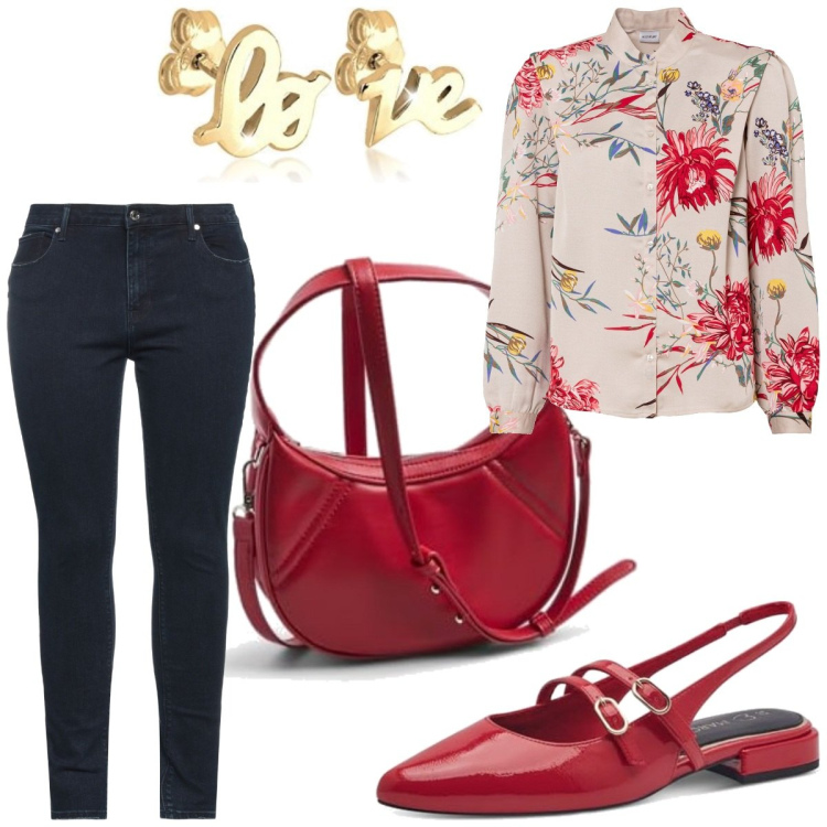 Outfit femme - Romantique #2133. Style Romantique pour Tous les jours. Assortir avec tuniques, ballerines, sacs en bandoulière, boucles d'oreilles, jean skinny.
