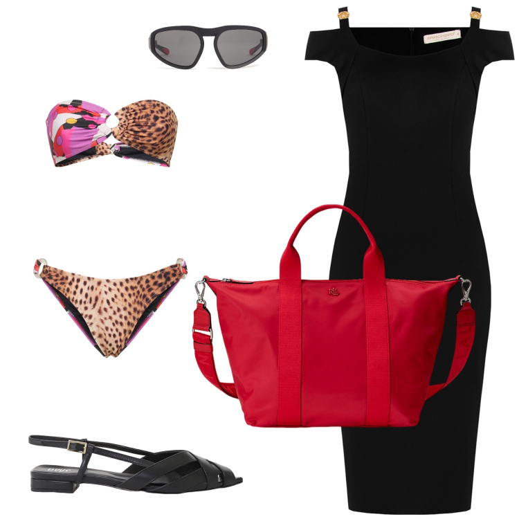 Outfit donna - Nero tigre con stile. Stile Casual chic per Mare. Abbinamento con vestiti midi/longuette, sandali, borse tote, bikini, occhiali da sole.
