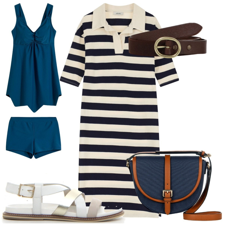 Outfit donna - Riviera look- sempre trendy. Stile Trendy per Mare. Abbinamento con costumi interi, vestiti, cinture, borse a tracolla, sandali.