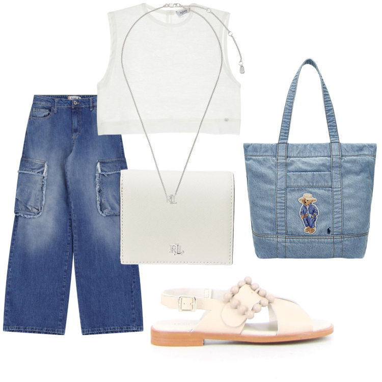 Outfit donna - Basic imperdibili. Stile Basic per Tutti i giorni. Abbinamento con jeans, top, ciondoli, borse tote, portafogli, sandali.