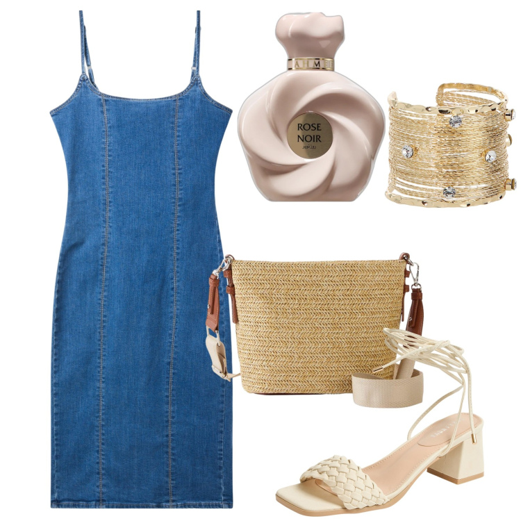Outfit donna - Giugno. Stile Bon Ton per Tutti i giorni. Abbinamento con borse a tracolla, profumi, sandali alla schiava, vestiti a tubino, braccialetti.