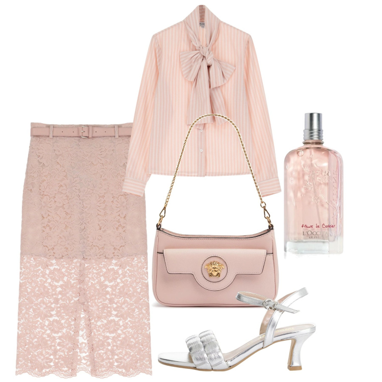 Outfit donna - Evento formale. Stile Chic per Cerimonia. Abbinamento con profumi, camicie, sandali col tacco, gonne longuette, borse a spalla.