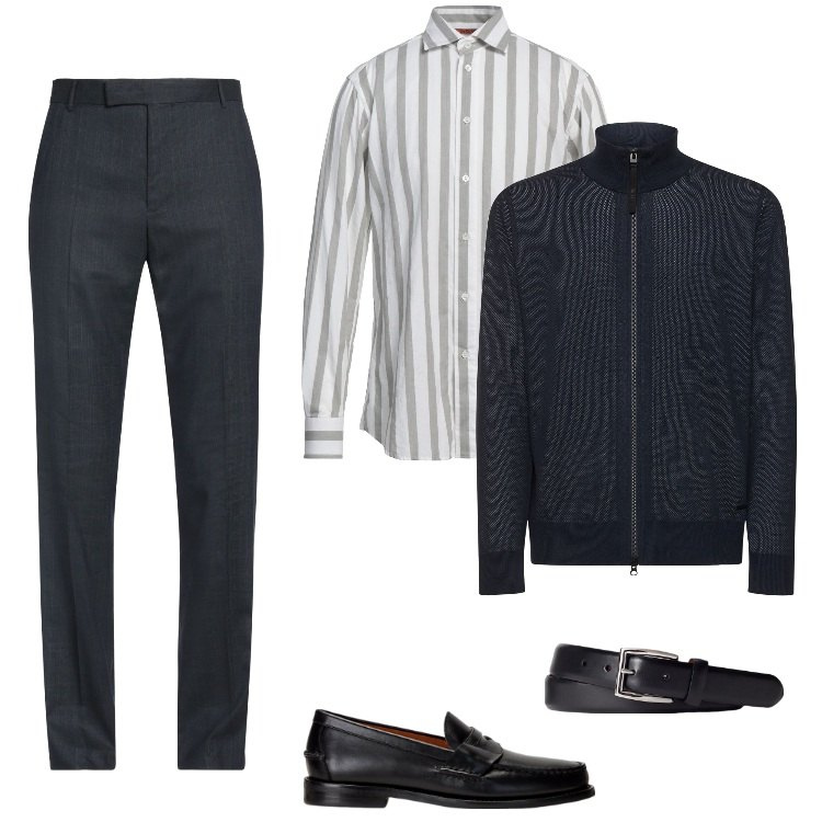 Outfit uomo - Total look #2184117. Stile Casual per Ufficio. Abbinamento con pantaloni, camicie, scarpe stringate, cinture, cardigans.