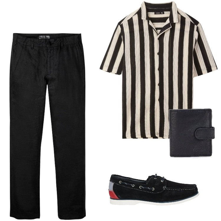 Outfit uomo - Total look #2184149. Stile Casual per Tutti i giorni. Abbinamento con pantaloni, scarpe stringate, camicie a manica corta, portafogli.