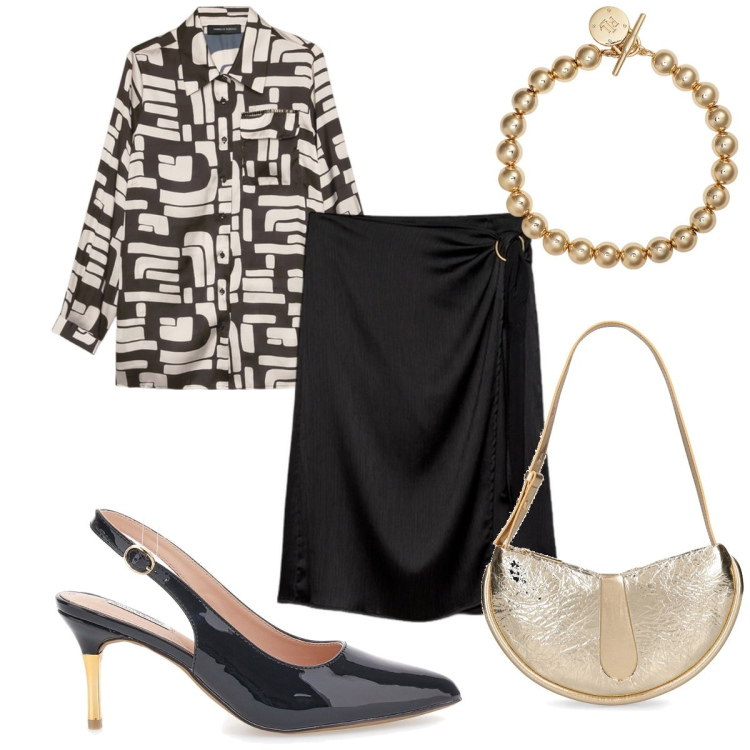 Outfit donna - Total look #2184183. Stile Chic per Serata fuori. Abbinamento con braccialetti, gonne longuette, camicie, décolleté, borse a spalla.