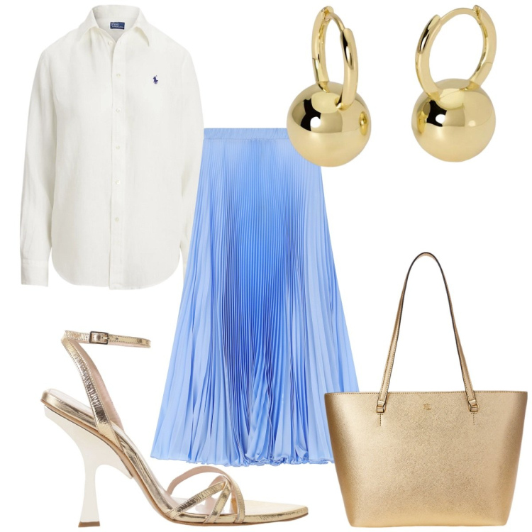 Outfit donna - Total look #2184187. Stile Romantica per Cerimonia. Abbinamento con orecchini, gonne lunghe, sandali col tacco, camicie, borse tote.