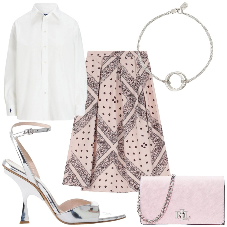 Outfit donna - Total look #2184197. Stile Romantica per Cerimonia. Abbinamento con gonne longuette, décolleté, camicie, braccialetti, borse a tracolla.