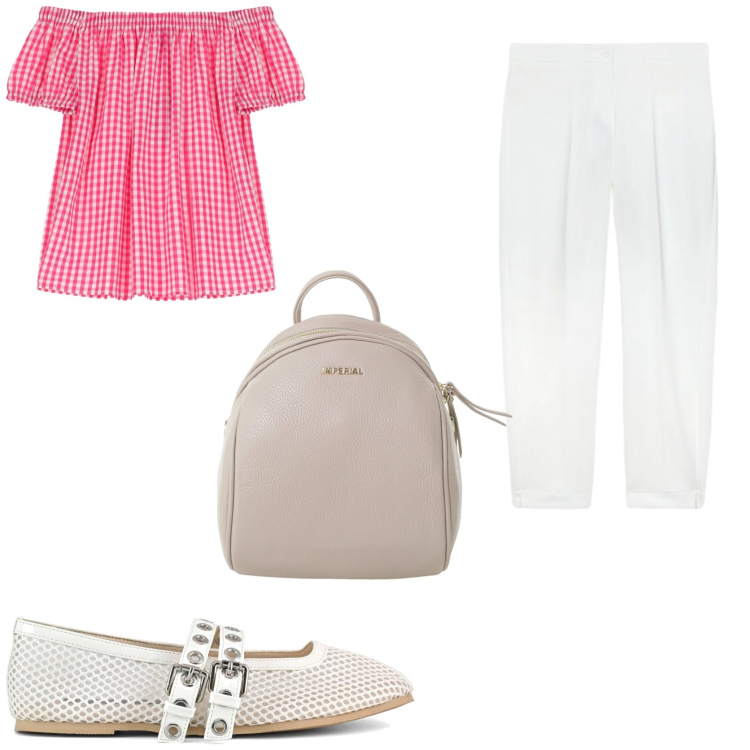 Outfit donna - Vacanze in Riviera. Stile Glamour per Tutti i giorni. Abbinamento con camicie a manica corta, zaini, pantaloni, ballerine.