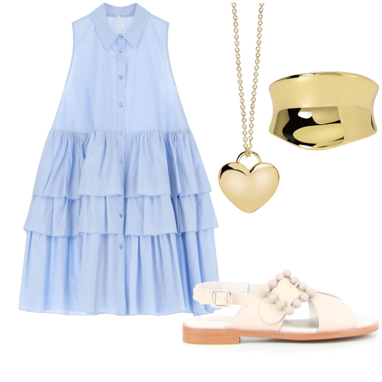 Outfit donna - Total look #2184257. Stile Trendy per Tutti i giorni. Abbinamento con anelli, collane, vestiti corti, sandali.