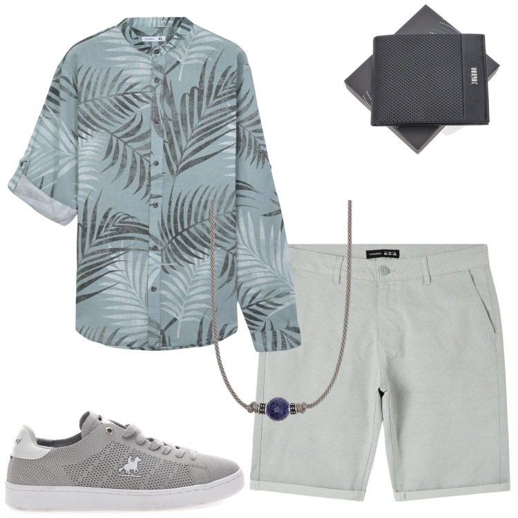 Outfit uomo - Tutti i giorni. Stile Urban per Tutti i giorni. Abbinamento con shorts, camicie, collane, portafogli, sneakers.