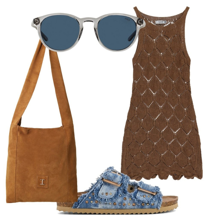 Outfit donna - Please summer collection. Stile Casual chic per Mare. Abbinamento con vestiti corti, borse a tracolla, occhiali da sole, sandali.