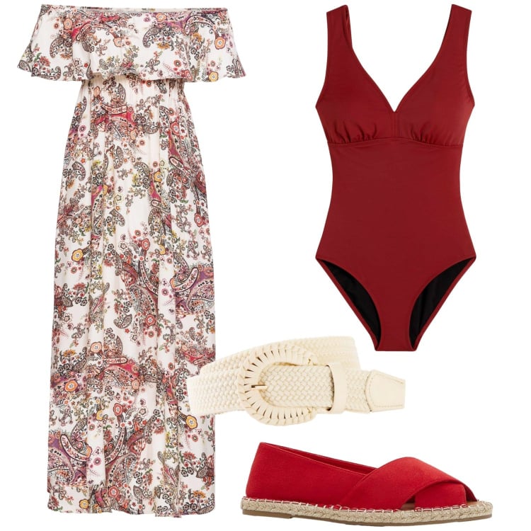 Outfit donna - Total look #2184327. Stile Boho per Mare. Abbinamento con costumi interi, espadrillas, cinture, vestiti lunghi.