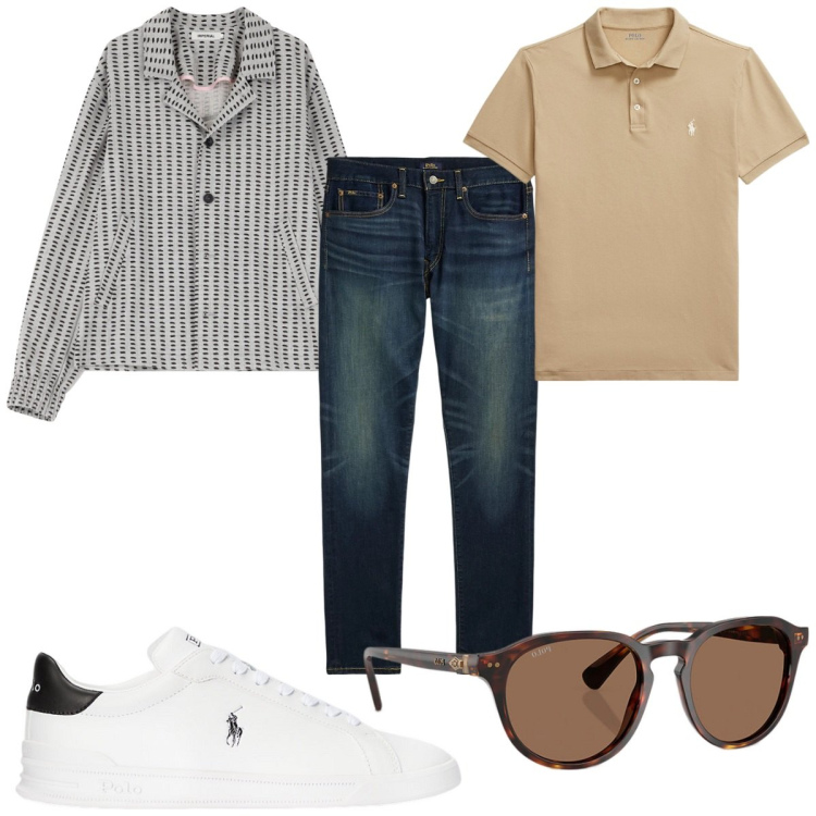 Outfit uomo - Total look #2184374. Stile Trendy per Tutti i giorni. Abbinamento con cappotti, occhiali da sole, jeans, polo, sneakers.