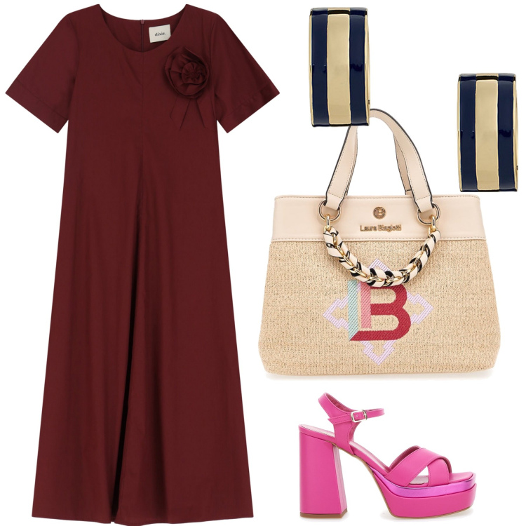 Outfit donna - Ufficio. Stile Urban per Ufficio. Abbinamento con vestiti lunghi, orecchini, sandali col tacco, borse a mano.
