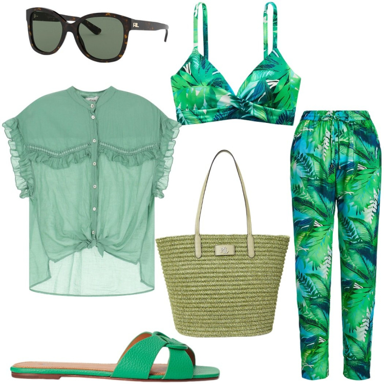 Outfit donna - Dixie a Positano. Stile Casual chic per Mare. Abbinamento con camicie a manica corta, occhiali da sole, vestiti da spiaggia, bikini, borse tote, ciabatte.