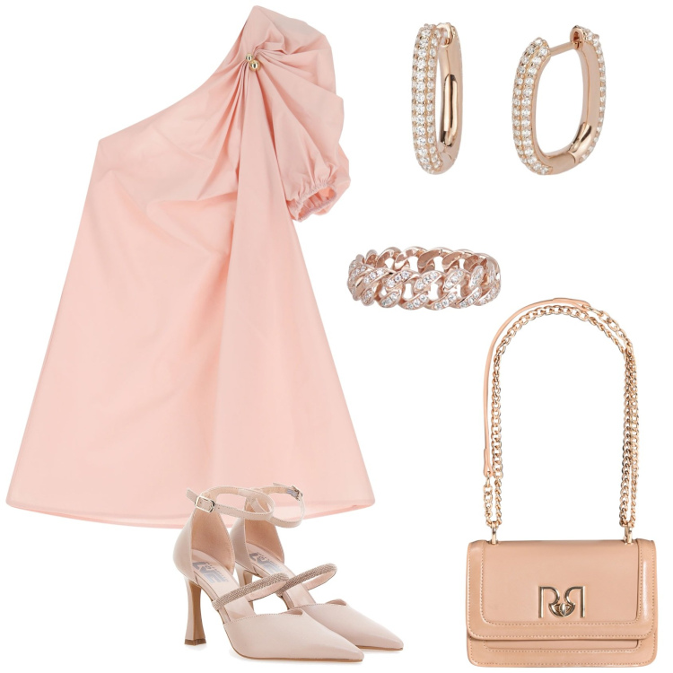 Outfit donna - Total look #2184472. Stile Chic per Cerimonia. Abbinamento con anelli, orecchini, borse a tracolla, vestiti corti, décolleté.