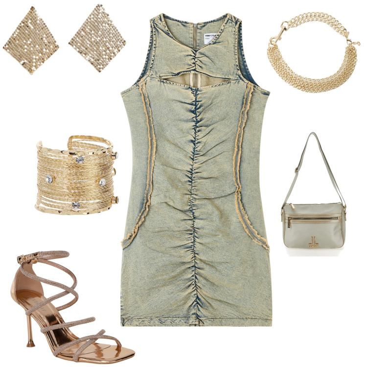 Outfit donna - Total look #2184650. Stile Rock per Serata fuori. Abbinamento con vestiti senza maniche, sandali col tacco, orecchini, braccialetti, collane, borse a tracolla.