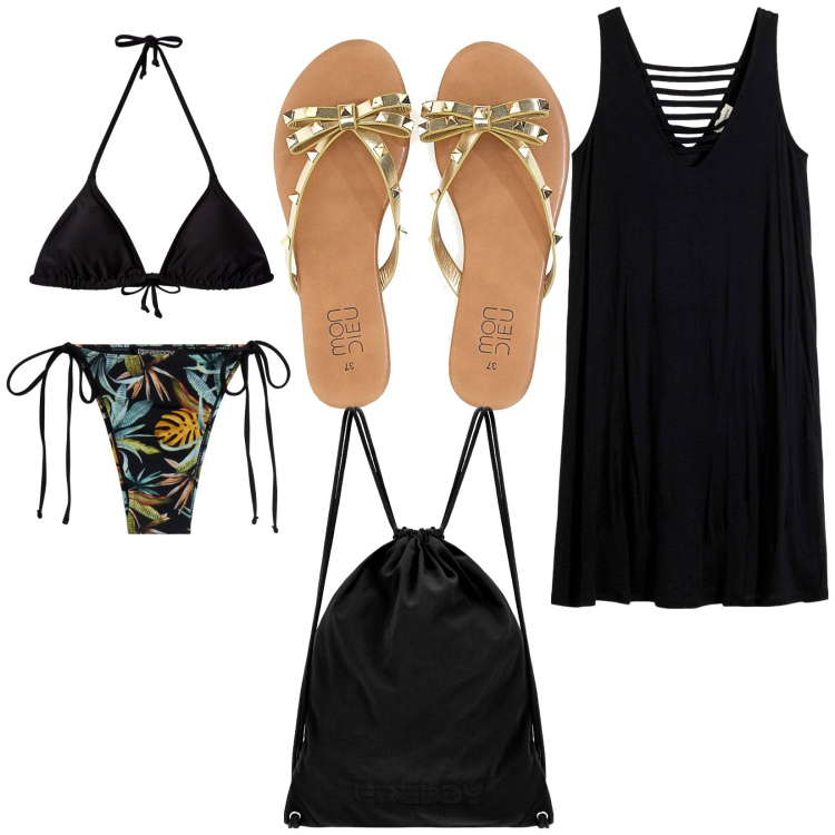 Outfit donna - Total look #2184819. Stile Basic per Mare. Abbinamento con vestiti da spiaggia, bikini, bikini, zaini, infradito.