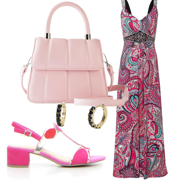 Outfit donna - Total look #2184828. Stile Casual chic per Serata fuori. Abbinamento con vestiti lunghi, borse a tracolla, orecchini, sandali col tacco.