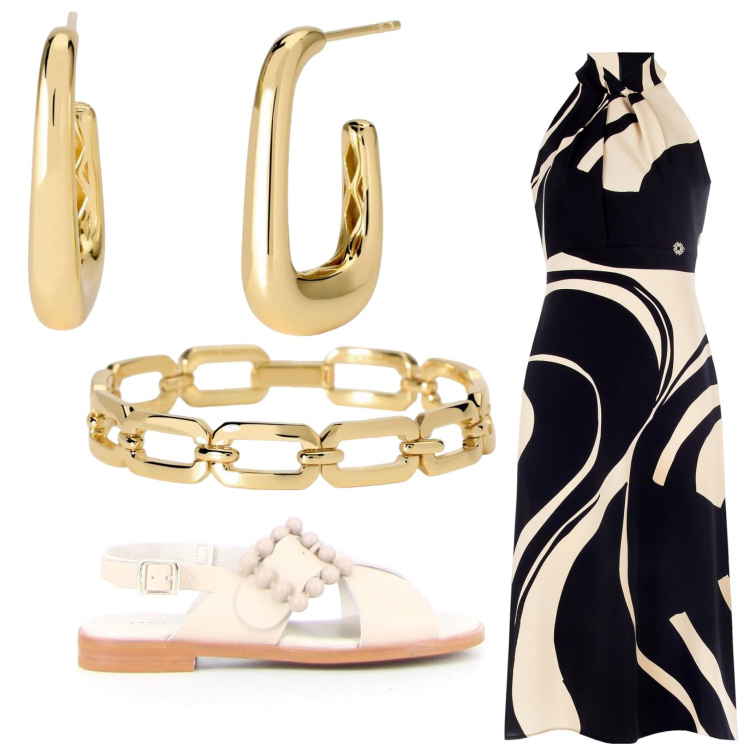 Outfit donna - Total look #2184837. Stile Casual chic per Tutti i giorni. Abbinamento con braccialetti, orecchini, vestiti midi/longuette, sandali.