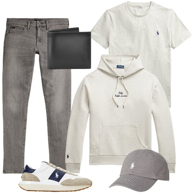 Outfit uomo - Total look #2184848. Stile Casual per Tutti i giorni. Abbinamento con cappelli, t-shirt, sneakers, portafogli, felpe con cappuccio, jeans.