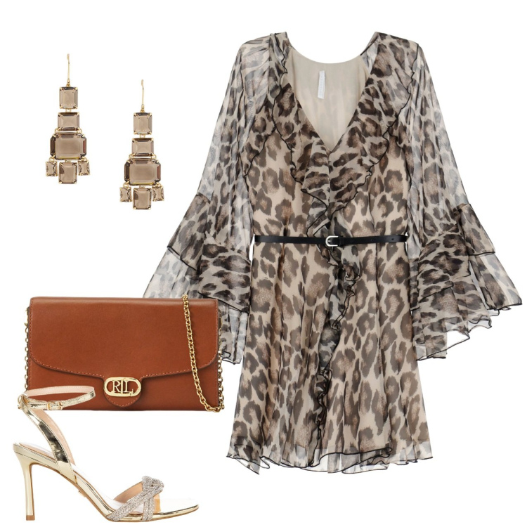 Outfit donna - Evento animalier. Stile Chic per Serata fuori. Abbinamento con sandali col tacco, vestiti corti, borse a tracolla, orecchini.