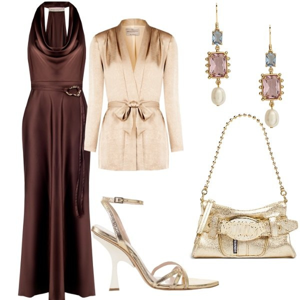 Outfit donna - Matrimonio in vista. Stile Glamour per Cerimonia. Abbinamento con vestiti lunghi, blazer, sandali col tacco, orecchini, borse a spalla.
