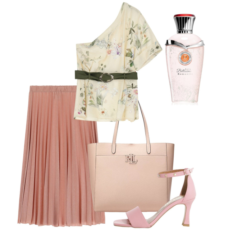 Outfit donna - Domenica a pranzo. Stile Bon Ton per Tutti i giorni. Abbinamento con profumi, gonne, top, sandali col tacco, borse tote.