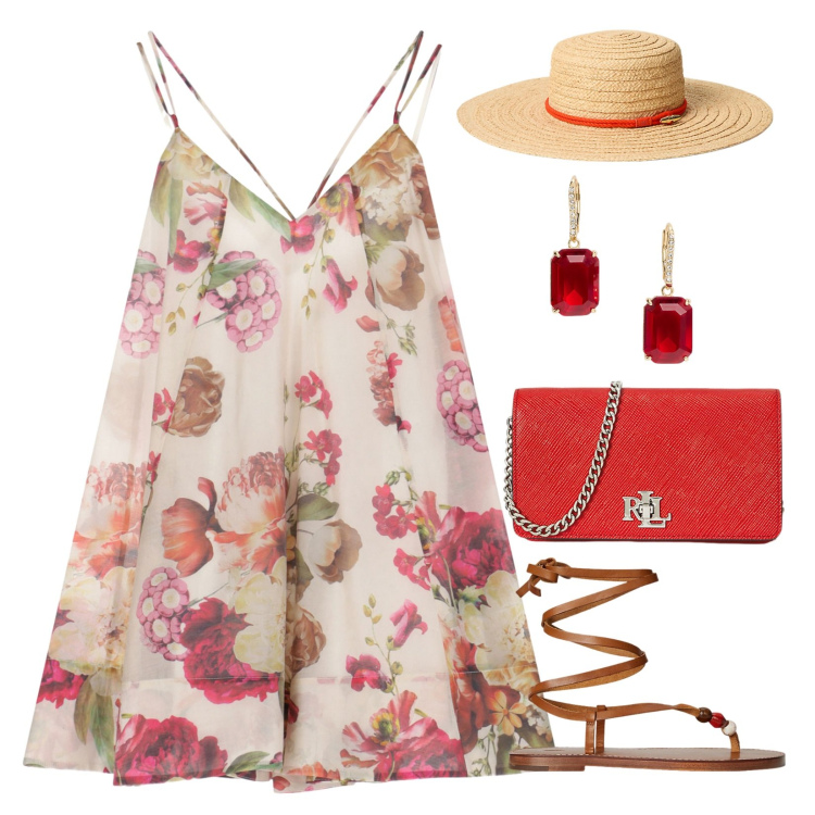 Outfit donna - All\' tramonto!!!. Stile Romantica per Mare. Abbinamento con vestiti corti, borse a tracolla, orecchini, cappelli, sandali gioiello.