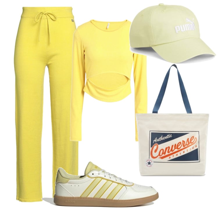 Outfit mujer - Sporty chic #2439. Estilo Sporty chic para Todos los días. Combinación con bolso tote, sombreros, sneakers, pantalones, camiseta.