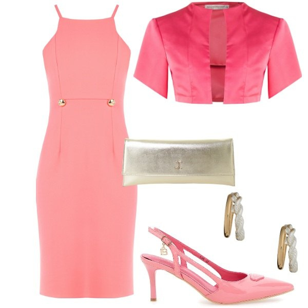 Outfit donna - Cerimonia estiva. Stile Chic per Cerimonia. Abbinamento con vestiti, bolero, pochette, orecchini, décolleté.