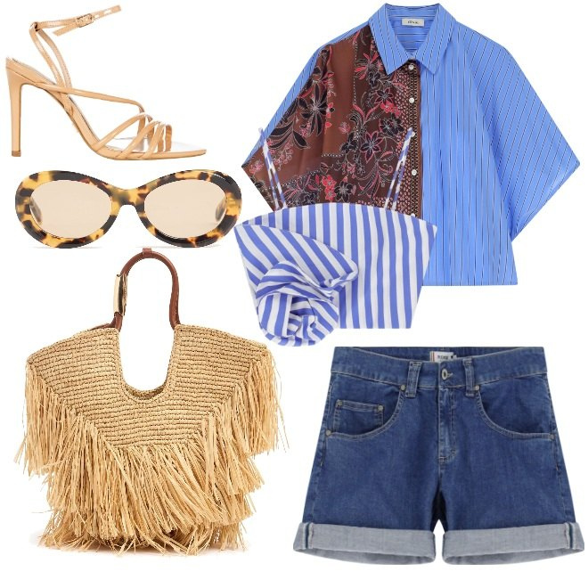 Outfit donna - Ricordando Capri. Stile Vintage retrò per Mare. Abbinamento con sandali col tacco, shorts, canottiere, camicie a manica corta, borse tote, occhiali da sole.