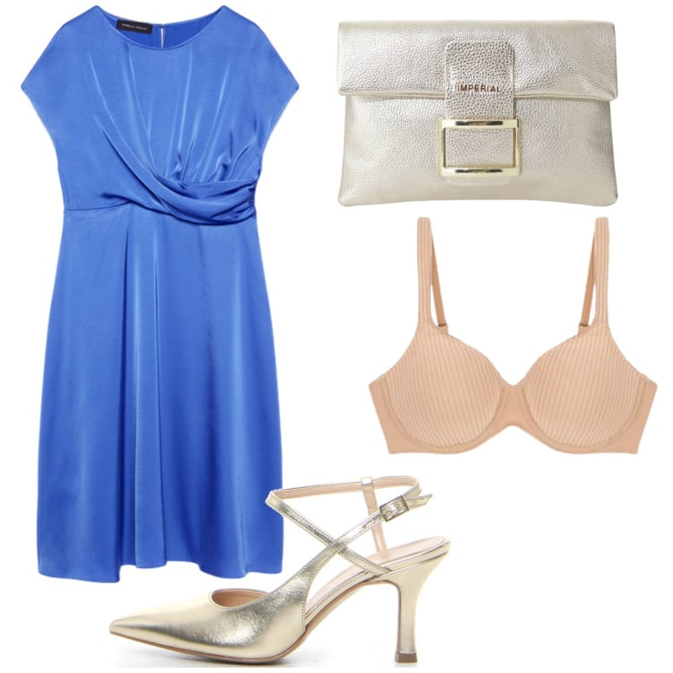 Outfit donna - Abito leggero a giugno. Stile Chic per Cerimonia. Abbinamento con pochette, vestiti midi/longuette, reggiseni, sandali col tacco.