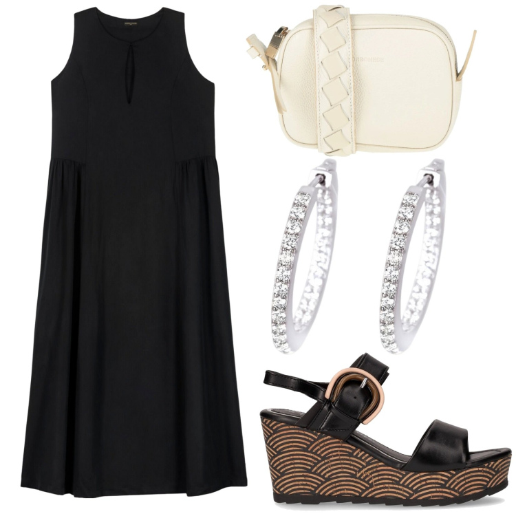 Outfit donna - Outfit che vorrei. Stile Boho per Serata fuori. Abbinamento con borse a tracolla, orecchini, vestiti lunghi, sandali col tacco.