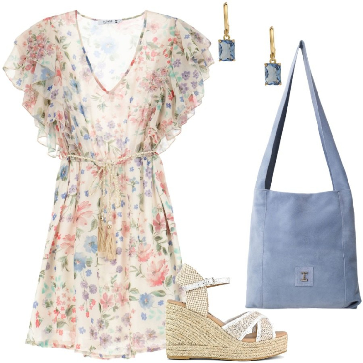 Outfit donna - Boho outfit. Stile Boho per Tutti i giorni. Abbinamento con vestiti corti, borse a tracolla, orecchini, zeppe.
