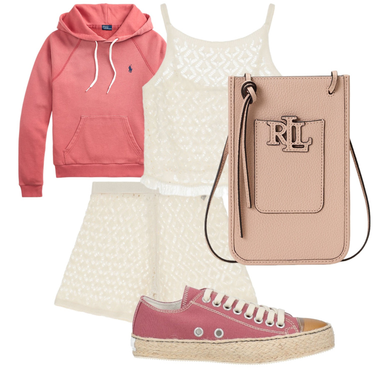 Outfit donna - Serate al mare. Stile Casual per Mare. Abbinamento con espadrillas, shorts, top, borse a tracolla, felpe con cappuccio.