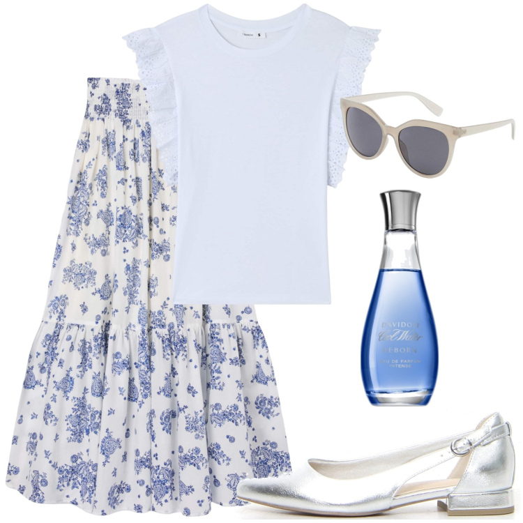 Outfit donna - Gitana 2. Stile Etnico per Tutti i giorni. Abbinamento con borse a tracolla, profumi, t-shirt, gonne lunghe, ballerine.
