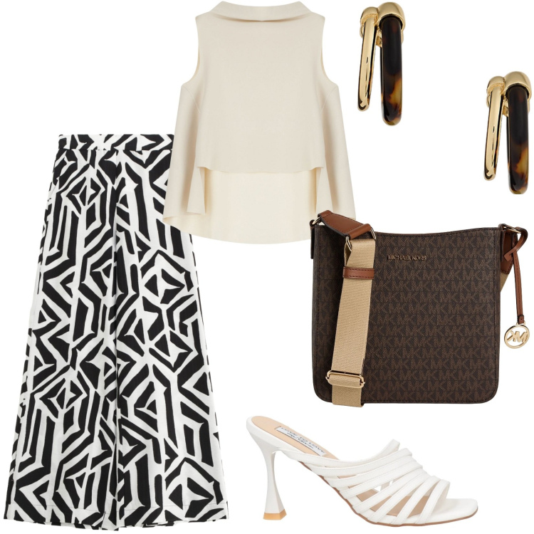 Outfit donna - Total look #2185212. Stile Etnico per Serata fuori. Abbinamento con borse a tracolla, sandali in pelle, pantaloni, top, orecchini.