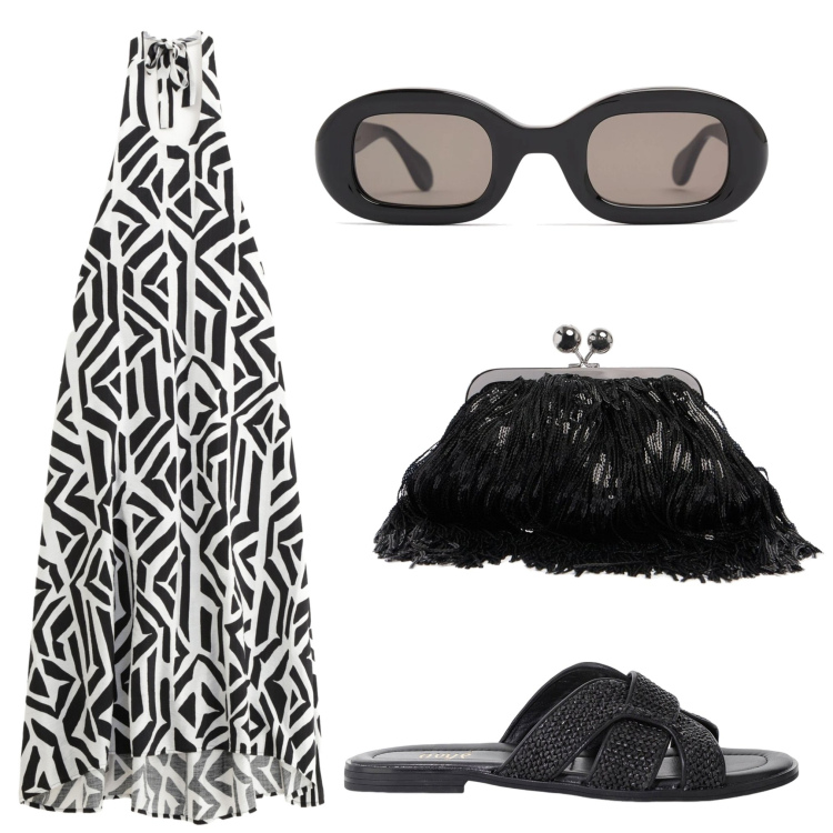 Outfit donna - Total look #2185221. Stile Casual chic per Mare. Abbinamento con vestiti lunghi, sandali, occhiali da sole, pochette.