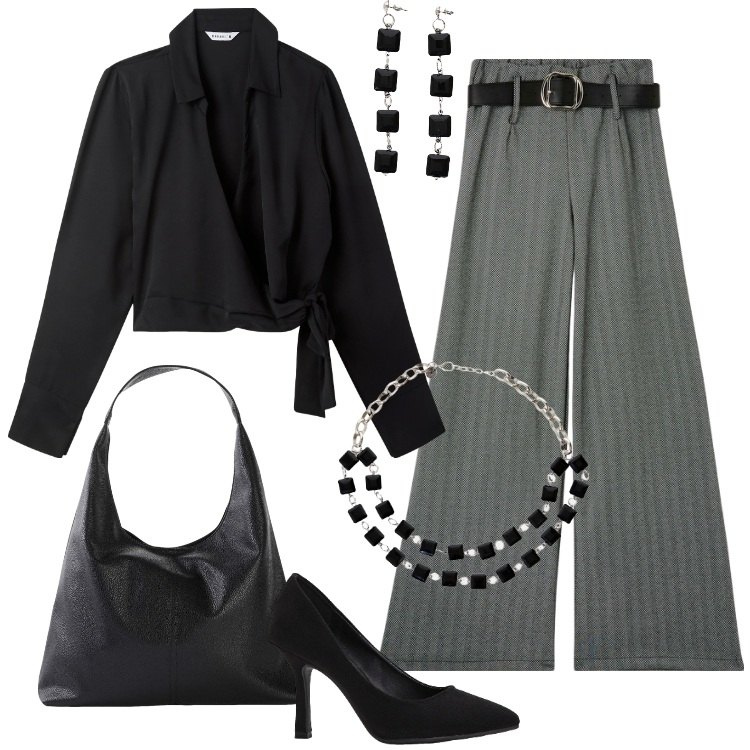 Outfit donna - Total look #2185227. Stile Minimal per Serata fuori. Abbinamento con shopping bag, décolleté, pantaloni, camicie, collane, orecchini.