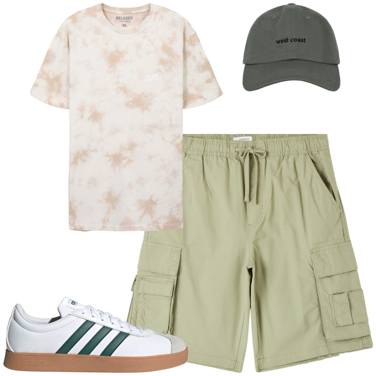 Outfit uomo - Total look #2185238. Stile Casual per Tutti i giorni. Abbinamento con pantaloni corti, t-shirt, cappelli con visiera, sneakers.