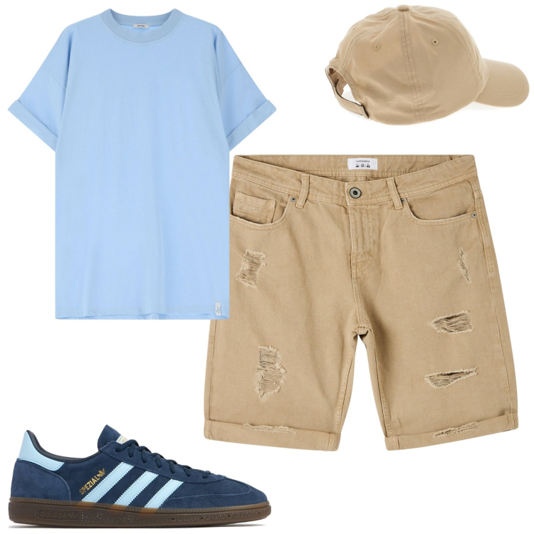 Outfit uomo - Total look #2185257. Stile Casual per Tutti i giorni. Abbinamento con bermuda, t-shirt, cappelli, sneakers.