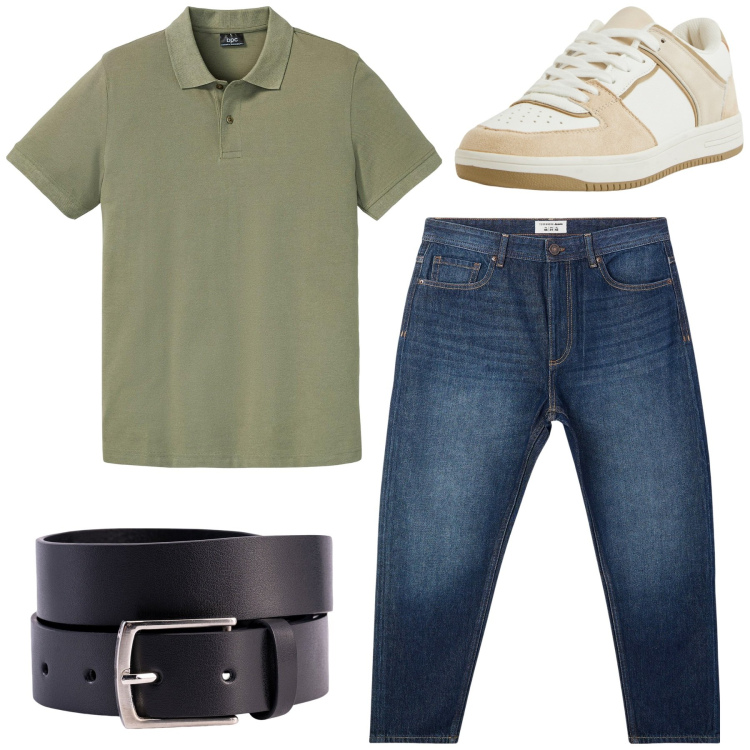 Outfit uomo - City. Stile Casual per Tutti i giorni. Abbinamento con polo, jeans, sneakers, cinture.
