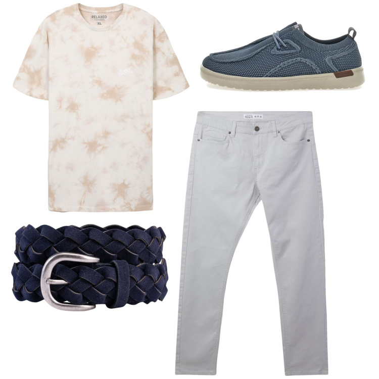 Outfit uomo - City. Stile Casual per Tutti i giorni. Abbinamento con pantaloni skinny, t-shirt, cinture, scarpe stringate.