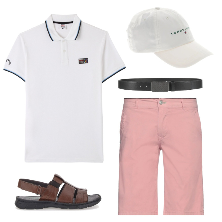 Outfit uomo - In short e polo. Stile Casual per Tutti i giorni. Abbinamento con cinture, shorts, polo, sandali, cappelli.