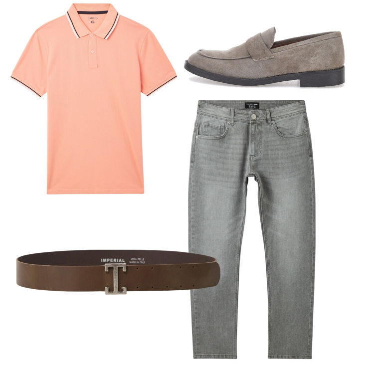 Outfit uomo - City. Stile Casual per Tutti i giorni. Abbinamento con polo, jeans, cinture, scarpe stringate.