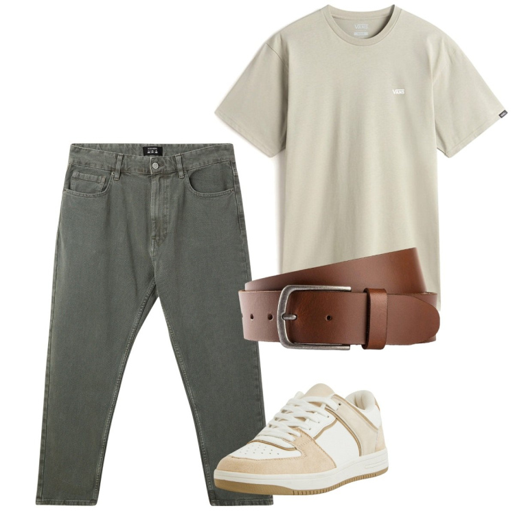 Outfit uomo - Giugno. Stile Casual per Tutti i giorni. Abbinamento con cinture, pantaloni, sneakers, t-shirt.